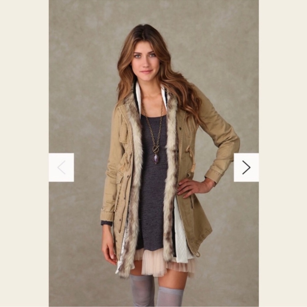 We The Free Utility Jacket in Tan with Faux Fur Trim